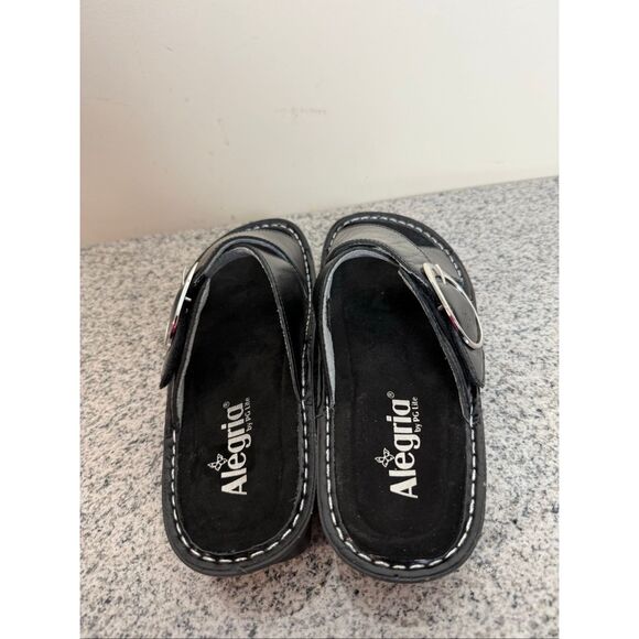 Alegria VYA-740 Black Leather Slide Sandals Adjustable Buckle Comfort Footbed 38 - Picture 3 of 5